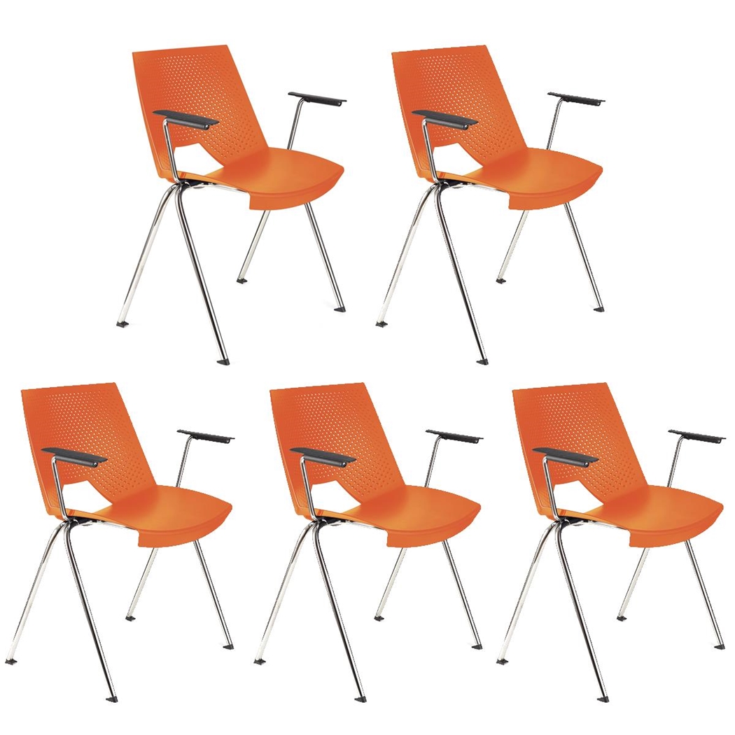 Sæt med 5 Konferencestole ENZO MED ARMLÆN, Komfortable og Praktiske, Stabelbare, Orange Farve