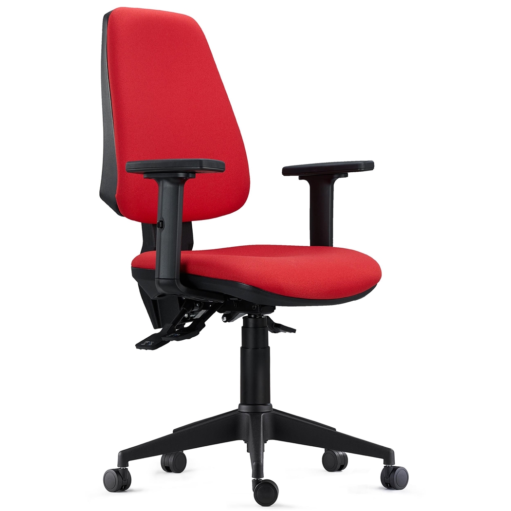 Ergonomisk Stol INDIANA PRO, Intensiv Brug 8H, Lænestol, 2D Armlæn, Rød Stof