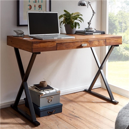 Kontorbord JULIETTE, 120x55x78 cm, Moderne Design, I Krombelagt Sort Metal og Træ