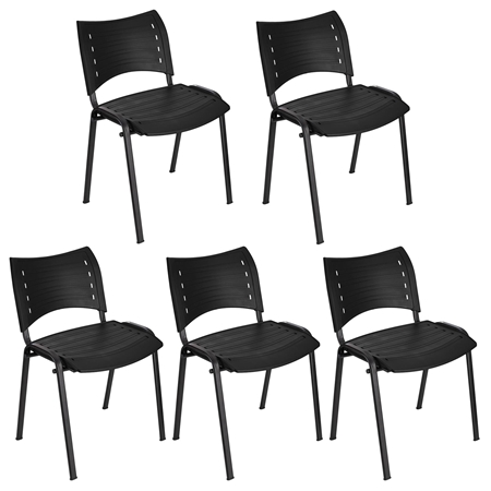 Sæt med 5 Konferencestole ELVA, Stabelbare og Meget Praktiske, Høj Kvalitet, i Sort og Sorte Ben