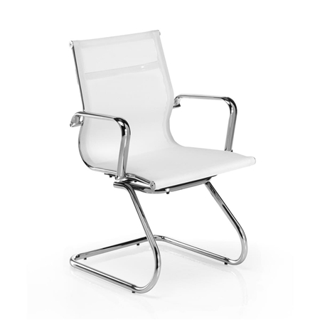 Konferencestol DOMI V, Krombelagt Metalstel, Elegant Design, I Hvidt Net