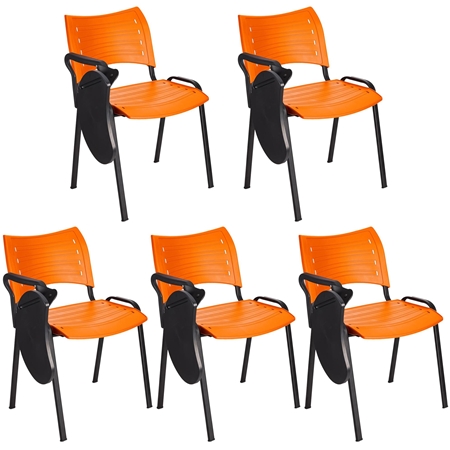 Sæt med 5 Konferencestole ELVA MED BORD, Stabelbare og Meget Praktiske, i Orange Farve og Sorte Ben