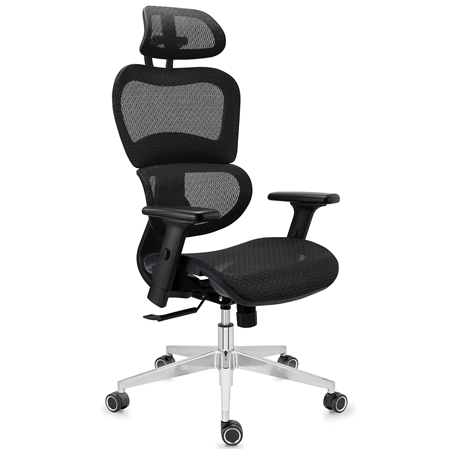Ergonomisk stol VICTORY, 100% Justerbar, Maksimal Komfort, Intensiv Brug 8 Timer, Sort Net
