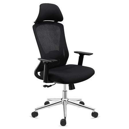 Ergonomisk stol RIVER, Nakkestøtte, Komfortabel og Designer, Intensiv brug i 8 timer, I Sort